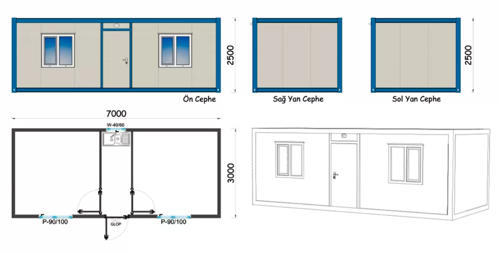 3x7 Şantiye Tipi İki Oda Mutfak Konteyner Ankara