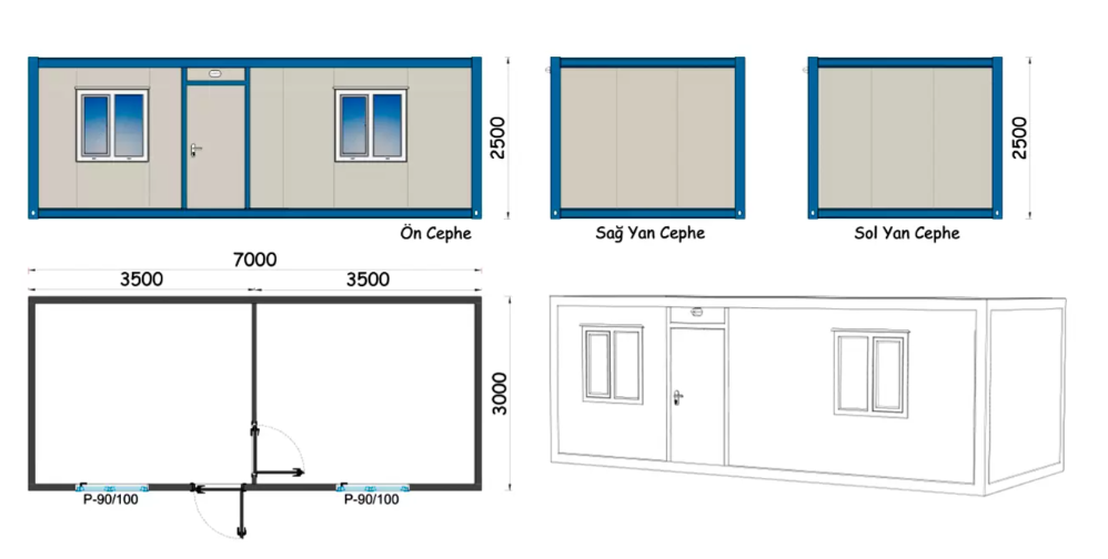3x7 Şantiye Tipi İki Oda Konteyner Ankara