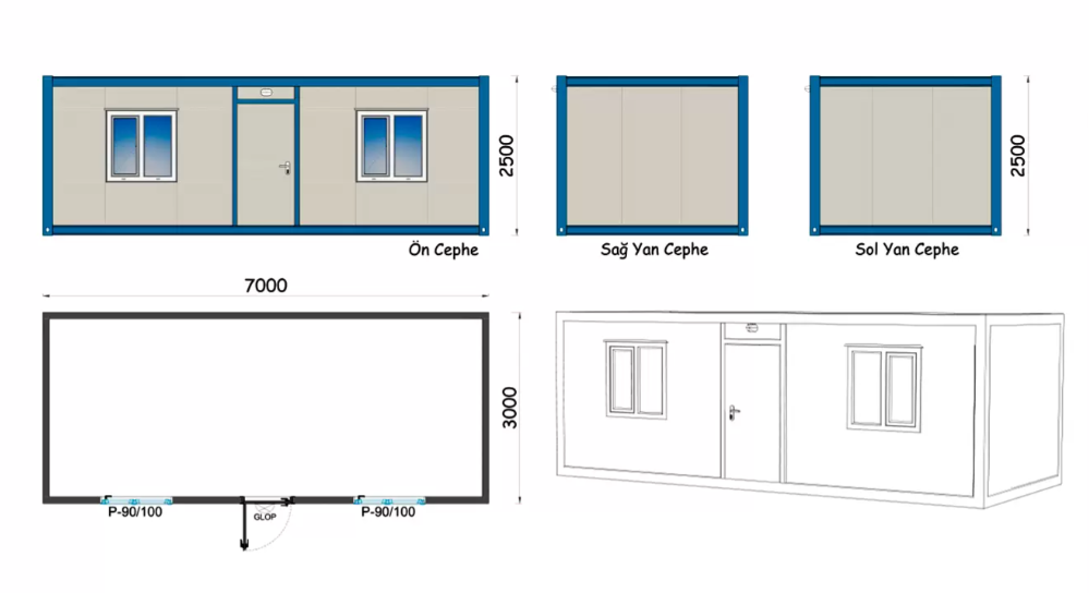 3x7 Şantiye Tipi Tek Oda Konteyner Ankara