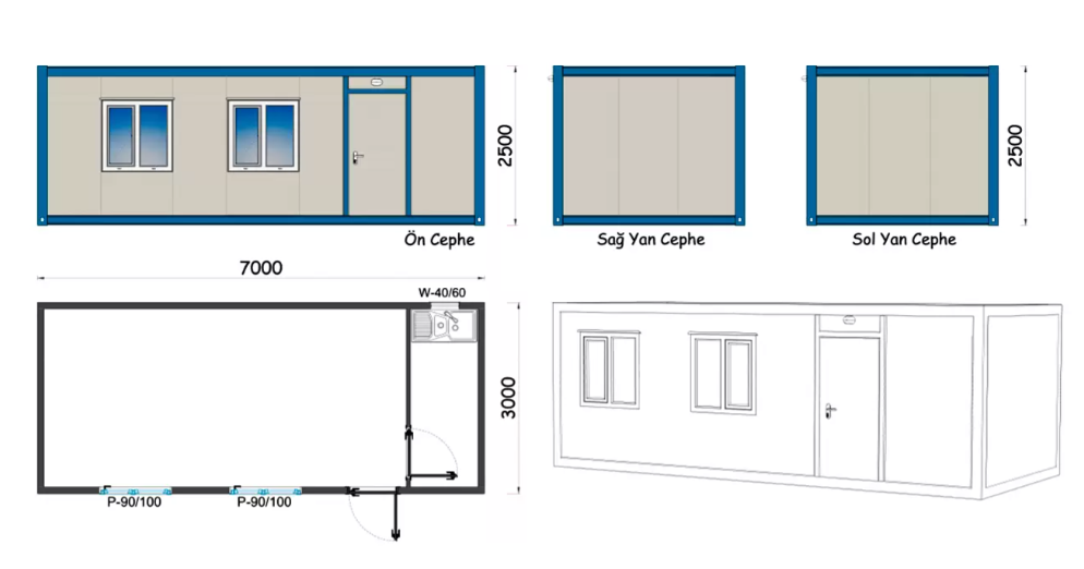 3x7 Şantiye Tipi Tek Oda Mutfak Konteyner Ankara