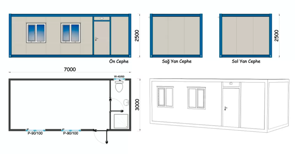 3x7 Şantiye Tipi Tek Oda Wc Duş Konteyner