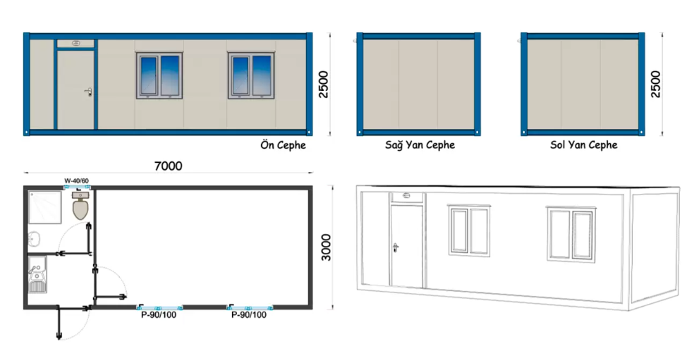 3x7 Şantiye Tipi Tek Oda Wc Duş Mutfak Konteyner Ankara